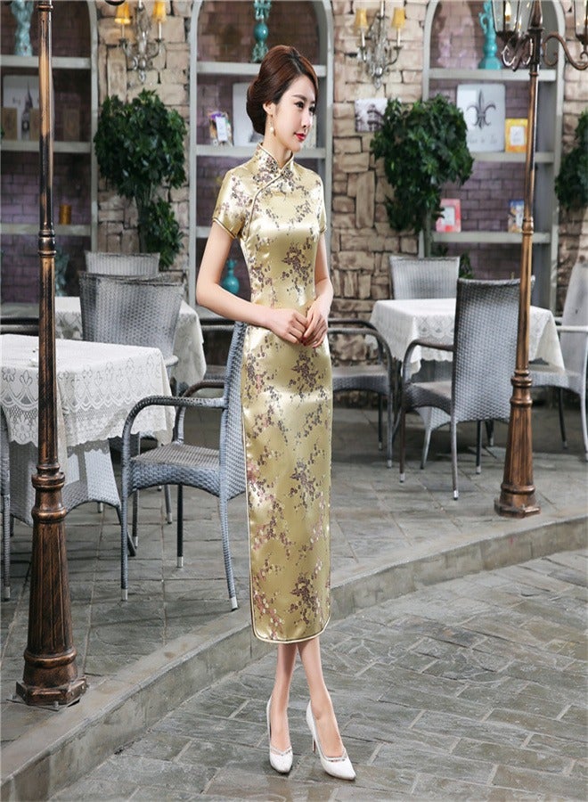 Loquat A Plum Blossom Short Sleeved Long Skirt Gold  - Image 1