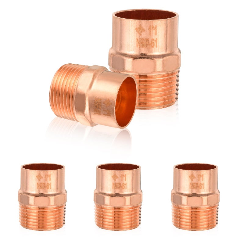 HeSun 5Pack Copper Fittings 1Inch Copper Male Adapter C x MNPT with Sweat Solder Connection - Image 2