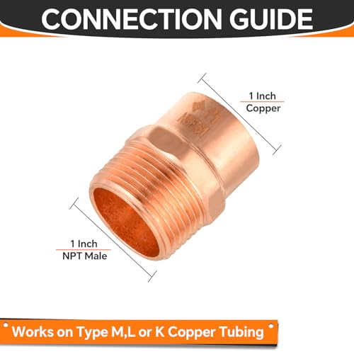 HeSun 5Pack Copper Fittings 1Inch Copper Male Adapter C x MNPT with Sweat Solder Connection - Image 3