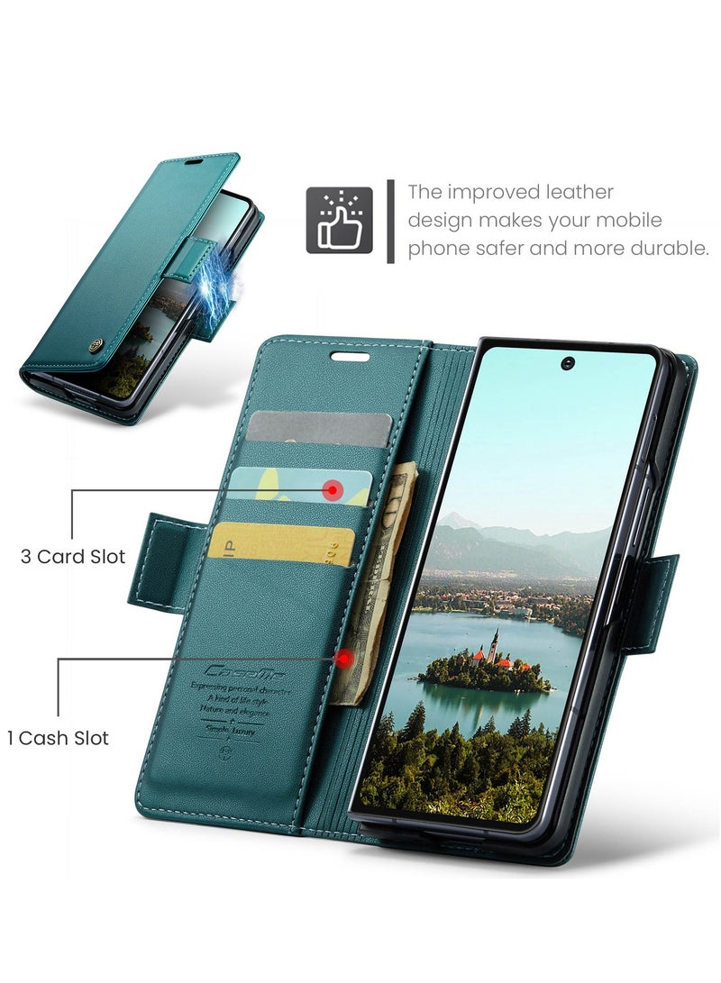 CaseMe For Samsung Galaxy Z Fold 7 Cover, PU Leather Flip Cover with Card Holder, RFID Blocking Magnetic Closure, Foldable Stand, Shockproof Wallet Case - Image 2