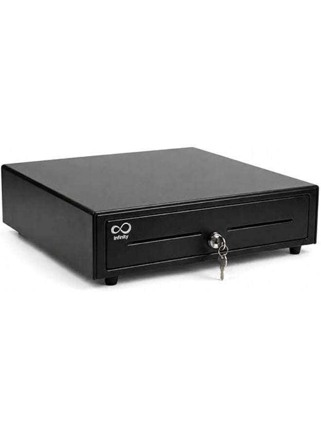 Infinity M415 درج كاشير معدني 5 ورق + 8 عملات مع قفل ومفتاح – Cash Drawer متوافق مع POS وطابعات الإيصالات – مناسب للسوبر ماركت والصيدليات والمتاجر - Image 3