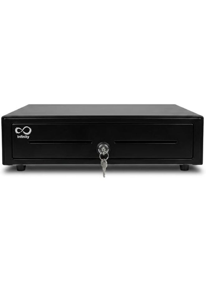 Infinity M415 درج كاشير معدني 5 ورق + 8 عملات مع قفل ومفتاح – Cash Drawer متوافق مع POS وطابعات الإيصالات – مناسب للسوبر ماركت والصيدليات والمتاجر - Image 4