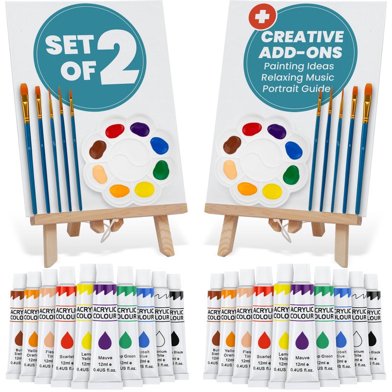 CraftyCrocodile Set of 2 Painting Kits for Adults and Couples Sip and Paint Kit for Date Night and Crafts Acrylic Painting Kit with Canvas Boards and Easels Couple Art Set for Starters - Image 2