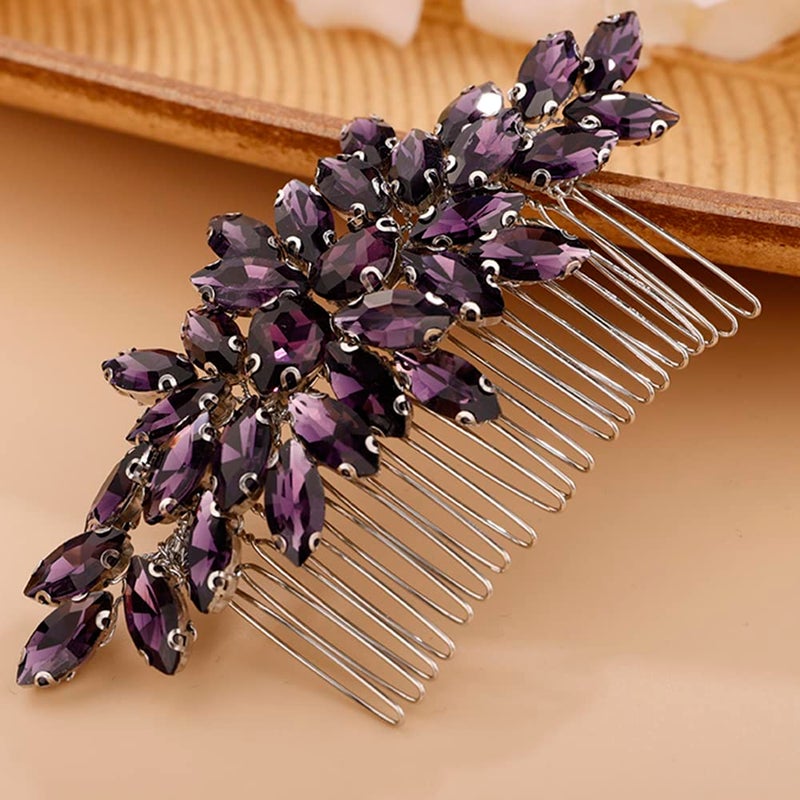 BERYUAN Crystals Hair Comb for Bride for Women for Girls Cute Teardrop Hair Comb Slide MultiColor Purple