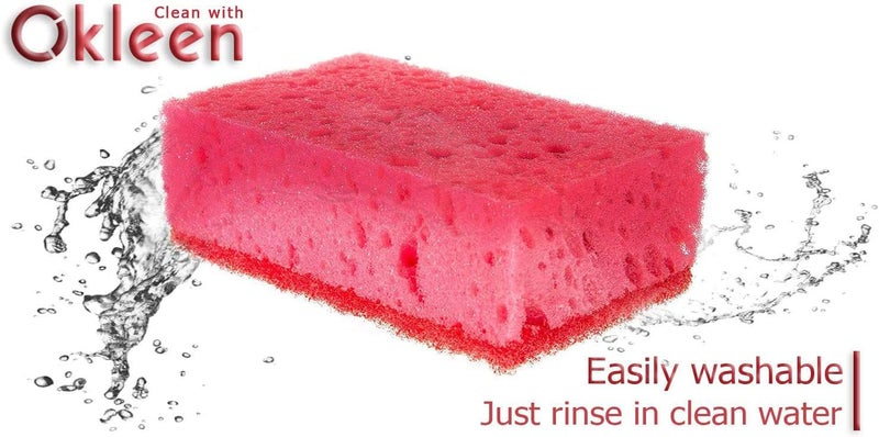Okleen Pink Multi Use Scrub Sponges. Made In Europe. 9 Pack  4.3X2.8X1.4 Inches. Odorless Heavy Duty & Non Scratch Fiber. Durable And Delicate Scrubber For Kitchen & Bathroom  Housekeeping & Outdoors - Image 3