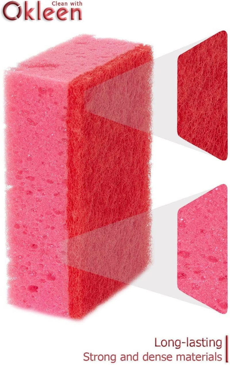 Okleen Pink Multi Use Scrub Sponges. Made In Europe. 9 Pack  4.3X2.8X1.4 Inches. Odorless Heavy Duty & Non Scratch Fiber. Durable And Delicate Scrubber For Kitchen & Bathroom  Housekeeping & Outdoors - Image 5