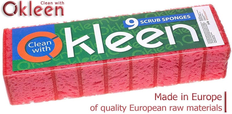 Okleen Pink Multi Use Scrub Sponges. Made In Europe. 9 Pack  4.3X2.8X1.4 Inches. Odorless Heavy Duty & Non Scratch Fiber. Durable And Delicate Scrubber For Kitchen & Bathroom  Housekeeping & Outdoors - Image 2