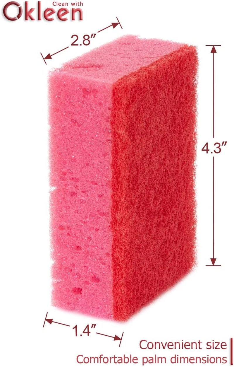 Okleen Pink Multi Use Scrub Sponges. Made In Europe. 9 Pack  4.3X2.8X1.4 Inches. Odorless Heavy Duty & Non Scratch Fiber. Durable And Delicate Scrubber For Kitchen & Bathroom  Housekeeping & Outdoors - Image 4