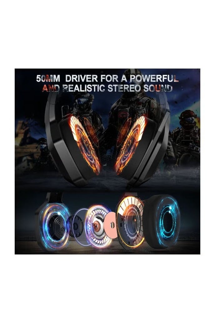 onikuma K10 RGB Gaming Wired Headset with Mic, Professional Gaming Headset For PS4/PS5/XOne/XSeries/Nintendo Switch/PC -Wired - Image 5