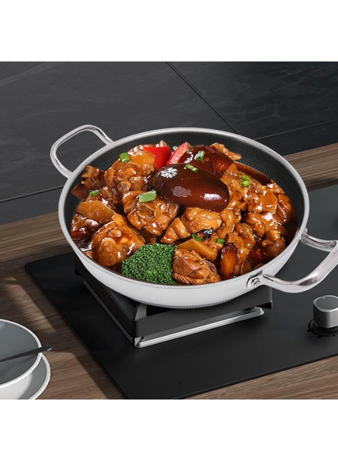 كيتشينو مقلاة 316SUS بتصميم فريد مزدوج الجوانب، مقلاة تسخين بمقبض مزدوج، سهلة الاستخدام من الفولاذ المقاوم للصدأ لموقد الغاز (30 سم) - Image 2