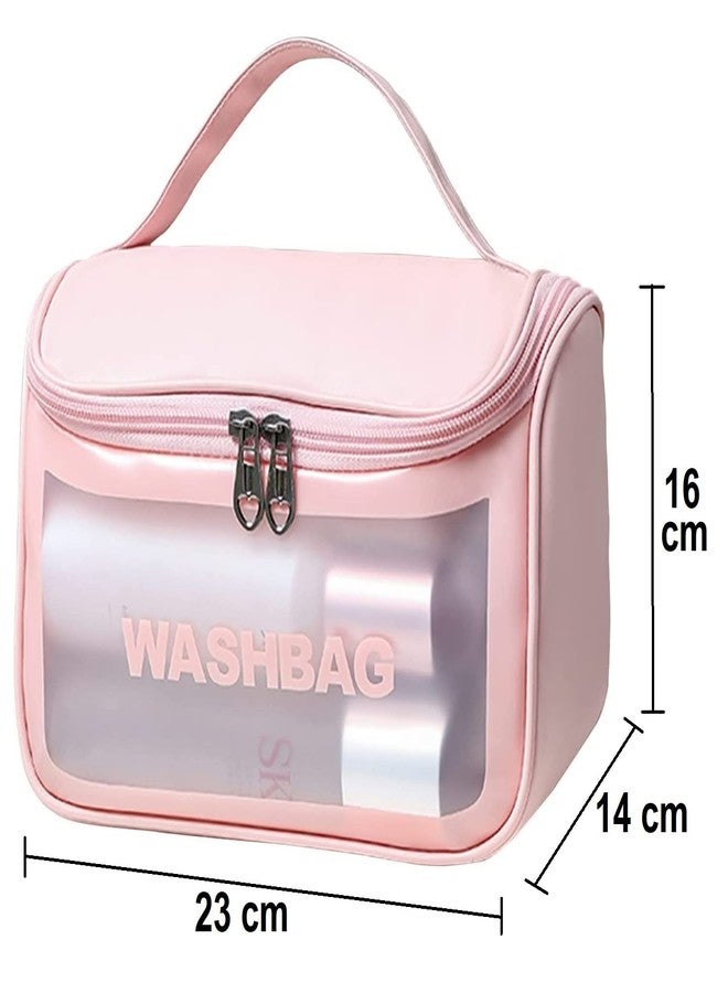 ERHETUS حقائب مستحضرات تجميل كبيرة متعددة الاستخدامات من إريتوس للنساء | حقائب مكياج من جلد البولي يوريثان المقاوم للماء للفتيات | حقيبة تخزين أدوات النظافة مع خطاف | منظم سفر لأدوات الاستحمام ومجموعة العناية الشخصية (وردي) - Image 3