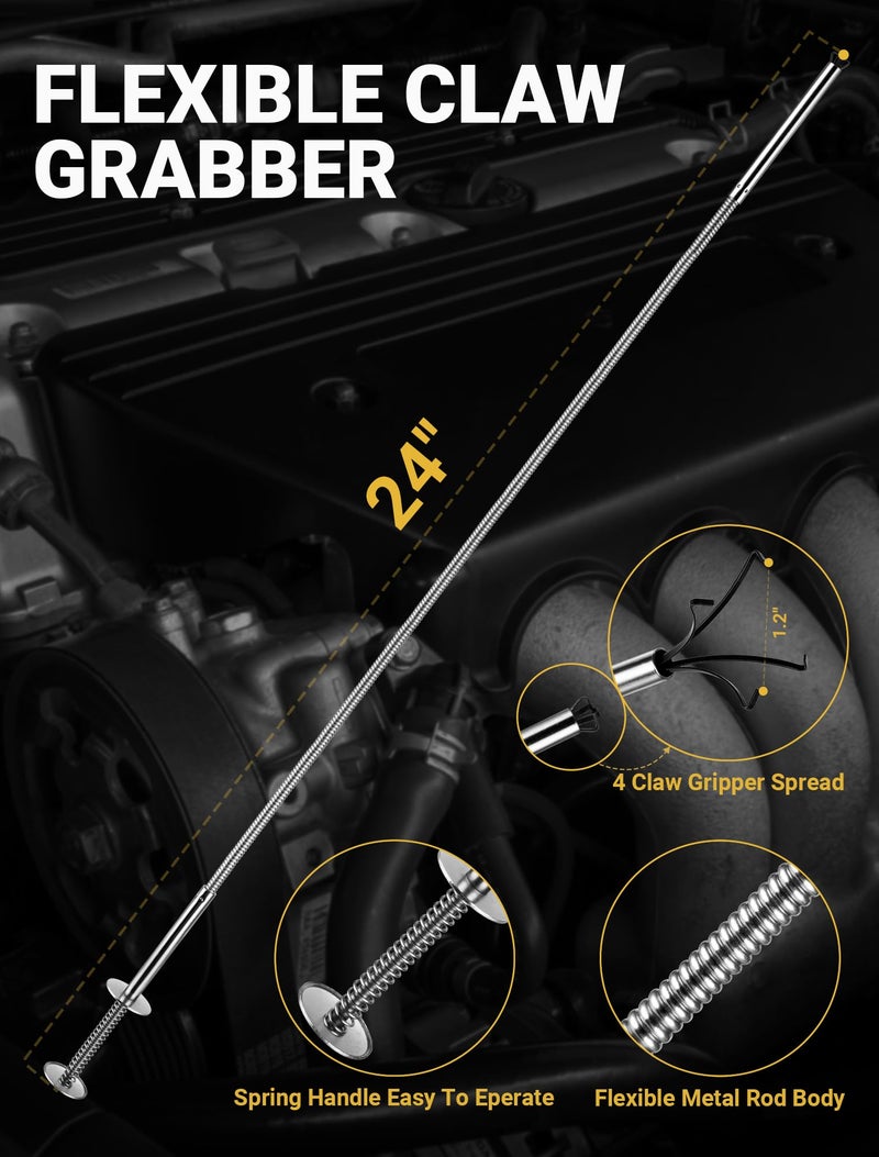 SARDVISA 2 Pack Pickup Tool Set, 25 LB Telescoping Magnet Grabber Tool with Pocket Clip and 24 IN Flexible Claw Grabber Reacher Tool, Combo Grabbing Set with Anti-Rust Zinc Coating for Multipurpose Picking up - Image 2