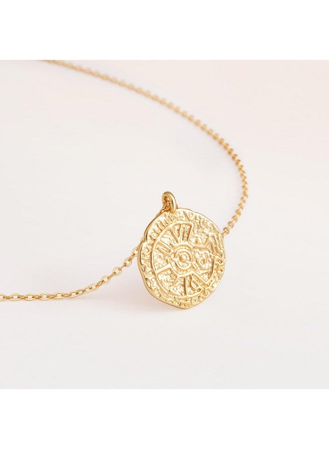 Fettero Women'S Necklace 14K Gold Plated Coin Pendant Necklace Hammered With Star Moon Trendy Dainty Necklace Simple Delicate Handmade Gold Necklace Jewelry For Women - Image 2