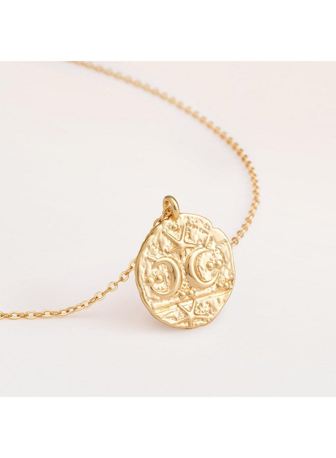 Fettero Women'S Necklace 14K Gold Plated Coin Pendant Necklace Hammered With Star Moon Trendy Dainty Necklace Simple Delicate Handmade Gold Necklace Jewelry For Women - Image 3