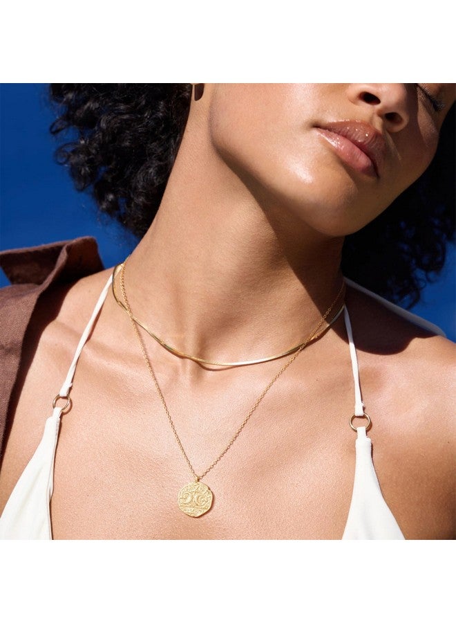 Fettero Women'S Necklace 14K Gold Plated Coin Pendant Necklace Hammered With Star Moon Trendy Dainty Necklace Simple Delicate Handmade Gold Necklace Jewelry For Women - Image 5