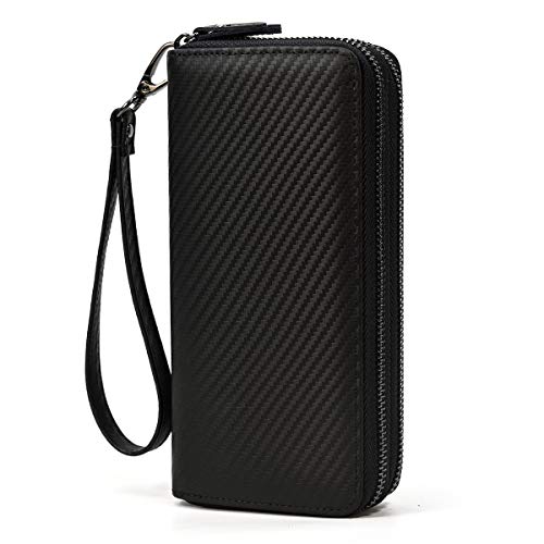 LUUFAN Men's Genuine Leather Long Wallet Chain Wallet Card holder Wallet with Coin Pocket (1008-Black) - Image 1