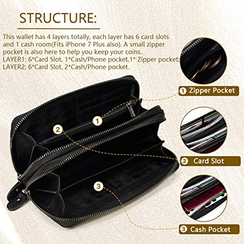 LUUFAN Men's Genuine Leather Long Wallet Chain Wallet Card holder Wallet with Coin Pocket (1008-Black) - Image 3