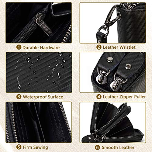 LUUFAN Men's Genuine Leather Long Wallet Chain Wallet Card holder Wallet with Coin Pocket (1008-Black) - Image 4