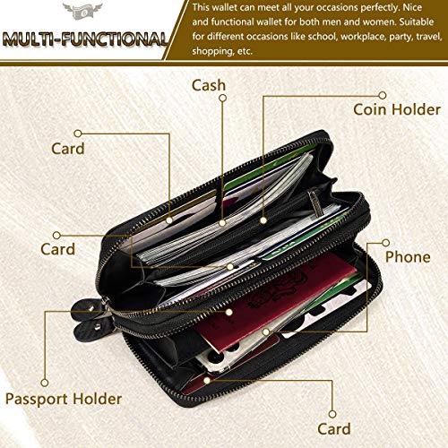 LUUFAN Men's Genuine Leather Long Wallet Chain Wallet Card holder Wallet with Coin Pocket (1008-Black) - Image 5