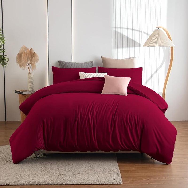 Soifox أغطية سرير 220 × 240 سم أحمر - مجموعات أغطية سرير مايكروفايبر غير قابلة للكي ومقاومة للتجاعيد، غطاء لحاف 220 × 240 سم مع كيس وسادة 80 × 80 سم، مجموعة من 2 قطعة مع سحاب - Image 1