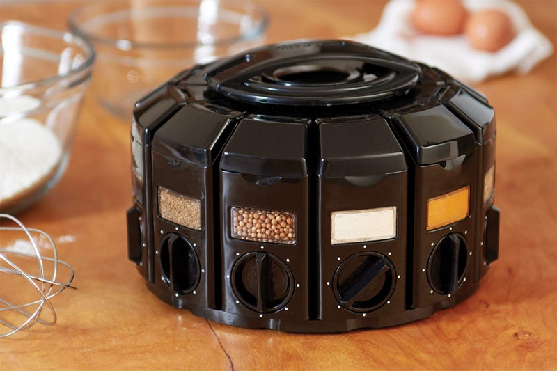 KitchenArt Kitchen Art Spice Rack Select-A-Spice Auto-Measure Carousel 12 Compartments Black 8.75 x 8.75 x 6 inches - Image 2