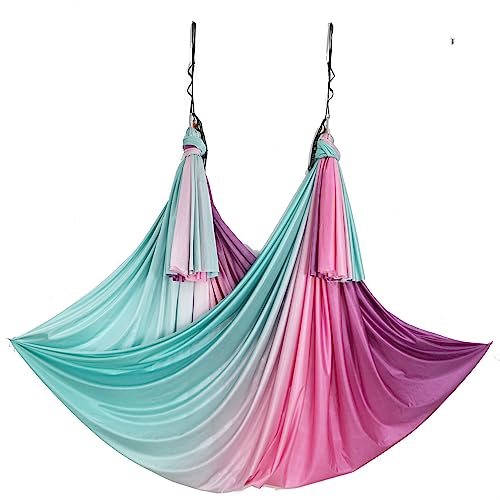 wellsem Aerial Yoga Hammock Aerial Pilates Silk Yoga Swing Set include Carabiners daisy Chain, Pose Guide 5.5 yards Set (Fabric only -Fairy) - Image 1