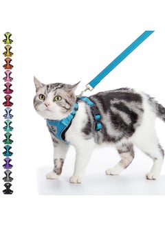 PUPTECK PUPTECK Cat Harness and Leash Set Escape Proof Reflective Cat Walking Harness Adjustable Soft Breathable Mesh Vest for Small Pets, Blue, S  - Image 1
