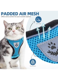 PUPTECK PUPTECK Cat Harness and Leash Set Escape Proof Reflective Cat Walking Harness Adjustable Soft Breathable Mesh Vest for Small Pets, Blue, S  - Image 3