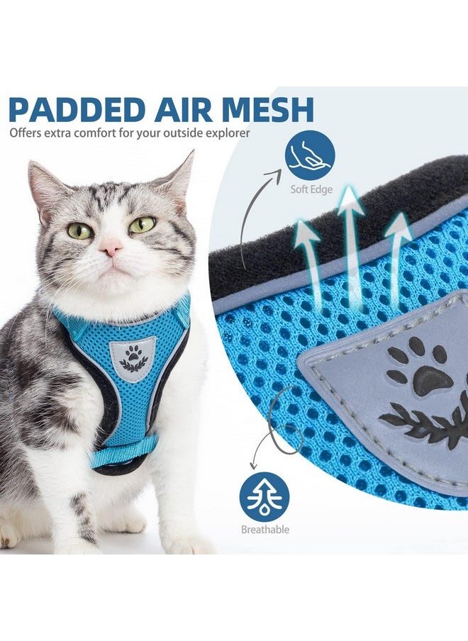 PUPTECK - PUPTECK Cat Harness and Leash Set Escape Proof Reflective Cat Walking Harness Adjustable Soft Breathable Mesh Vest for Small Pets, Blue, S - Image 1