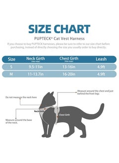 PUPTECK PUPTECK Cat Harness and Leash Set Escape Proof Reflective Cat Walking Harness Adjustable Soft Breathable Mesh Vest for Small Pets, Blue, S  - Image 2