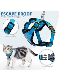 PUPTECK PUPTECK Cat Harness and Leash Set Escape Proof Reflective Cat Walking Harness Adjustable Soft Breathable Mesh Vest for Small Pets, Blue, S  - Image 4