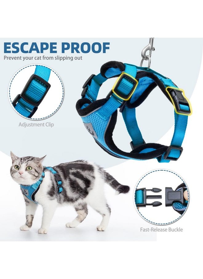 PUPTECK - PUPTECK Cat Harness and Leash Set Escape Proof Reflective Cat Walking Harness Adjustable Soft Breathable Mesh Vest for Small Pets, Blue, S - Image 1