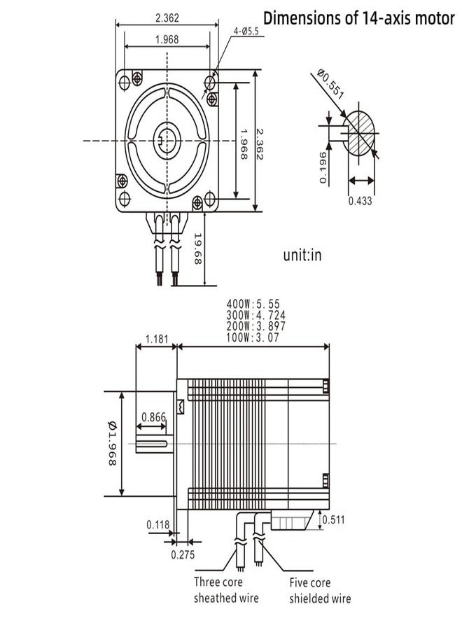 QIWO DC 24V brushless DC 60mm Square 14mm Shaft Diameter 100W brushless Motor with Hall Sensor (24V-100W 14mm Shaft Diameter Motor) - Image 2