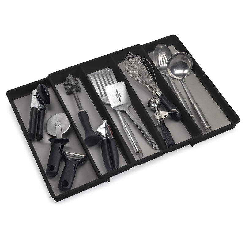ELTOW Expandable Utensil Drawer Organizer, 5 Compartment Non-Slip & Adjustable Utensil Tray for Kitchen Drawers, Kitchen Organization for Utensils, Office Supplies, Flatware Storage - Black - Image 1