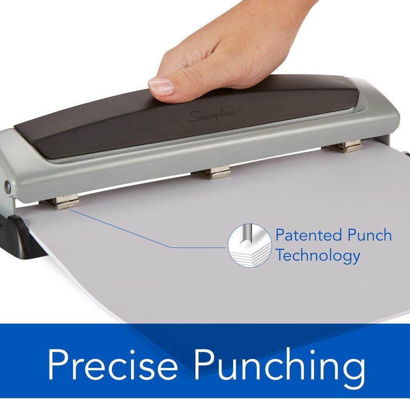 Swingline 3 Hole Punch,10 Sheet Capacity Three Hole Puncher 3 Ring,Adjustable 2-3-Hole Paper Punch,Precision Pro,Black & Silver (74037),(Pack of 12) - Image 5