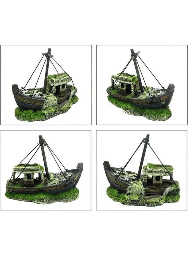 Fisherman Boat Sunken Shipwreck Aquarium Decor Resin Fish Tank Ornament for Freshwater Saltwater - Image 5