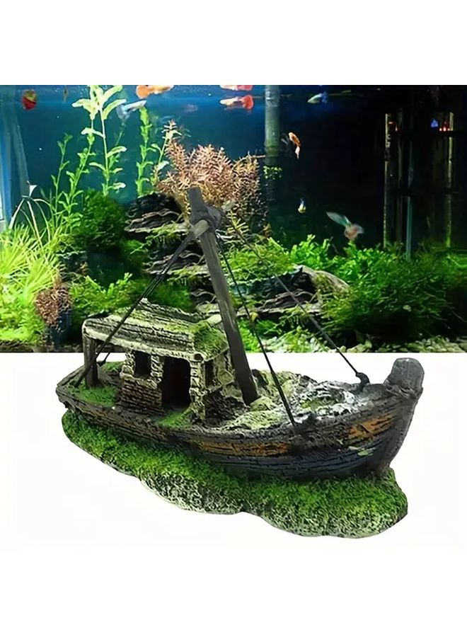 Fisherman Boat Sunken Shipwreck Aquarium Decor Resin Fish Tank Ornament for Freshwater Saltwater - Image 2