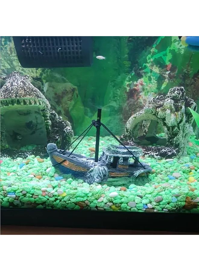 Fisherman Boat Sunken Shipwreck Aquarium Decor Resin Fish Tank Ornament for Freshwater Saltwater - Image 4