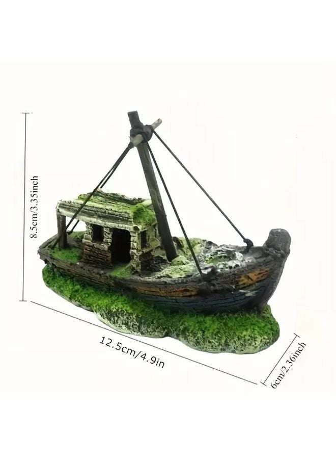 Fisherman Boat Sunken Shipwreck Aquarium Decor Resin Fish Tank Ornament for Freshwater Saltwater - Image 3