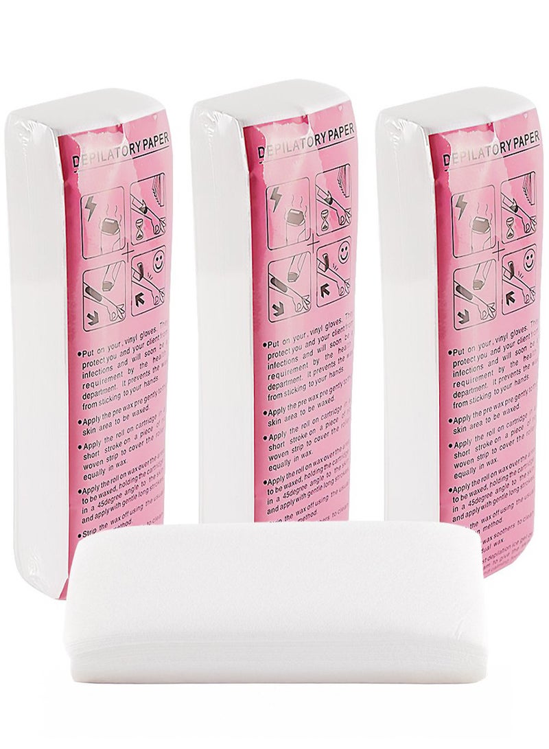 AEENAA 3-Pack 300-Pieces Wax Strips Salon Non-Woven Waxing Strip Depilatory Paper - Image 1