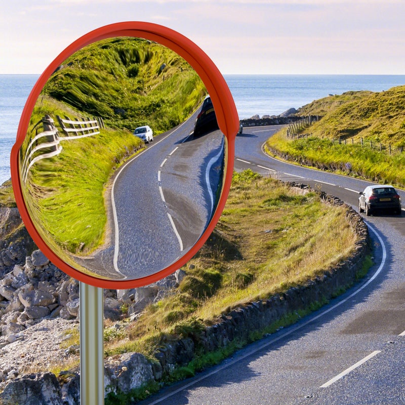 مرآة مرور مقعرة بزاوية واسعة 24 بوصة مع حامل قابل للتعديل للاستخدام الداخلي والخارجي في ممرات الطرق والمتاجر والمرائب ومواقف السيارات والنقاط العمياء