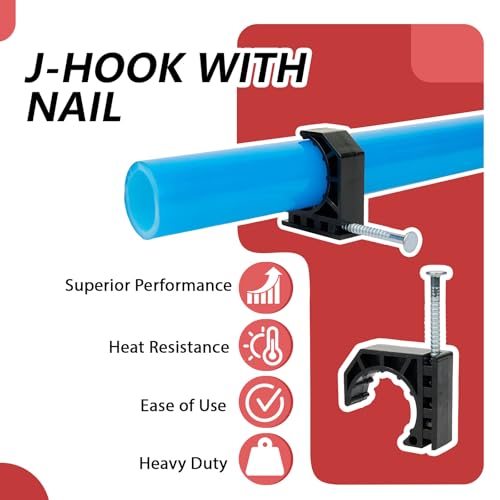 EFIELD (Pack of 50) EFIELD Black Color Half Clamp Fixture, J-Hook with Nail For 1-inch PEX Tubing/Pipe Support (1-Inch),(PPSU1807021) - Image 4