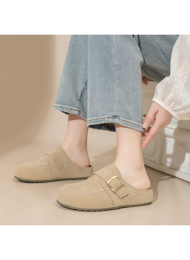 Pull Back Huili Women's Birkenstock-style Shoes, Outdoor Slippers, Versatile Slip-on Casual Shoes Wxp2287 Khaki Color Size 38 - Image 1