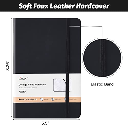SUIN Hardcover-Journal-Notebooks, A5 Lined Journals Notebook for Writing 200 Pages, 8.2 x 5.5 inch, Classic Ruled Notebooks for Work/Travel/College (Black- 1 Pack) - Image 2