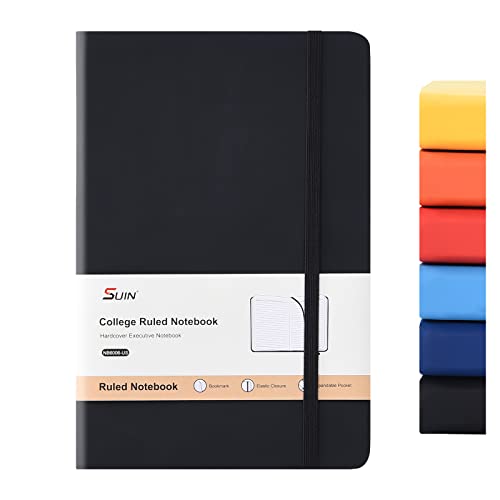 SUIN Hardcover-Journal-Notebooks, A5 Lined Journals Notebook for Writing 200 Pages, 8.2 x 5.5 inch, Classic Ruled Notebooks for Work/Travel/College (Black- 1 Pack) - Image 1