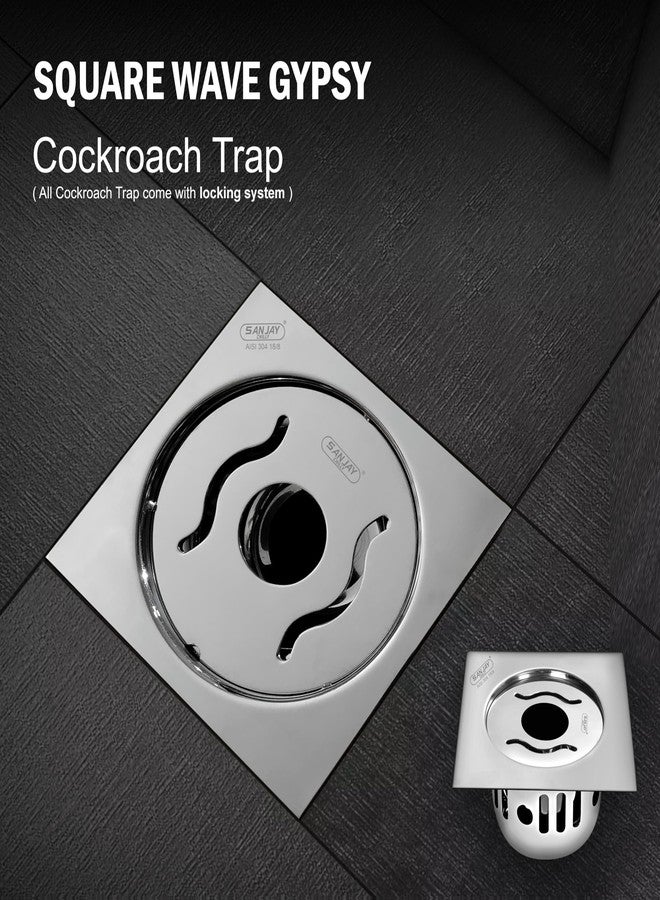 Sanjay Chilly Square Wave SS Floor Drain Pipe Hole with Cockroach Trap for Bathroom 304 Grade | Kitchen Sink Floor Drain Cover Jali washbasin Bathtub Waste Water Drainer (Gypsy Silver 5x5 INCH) - Image 2