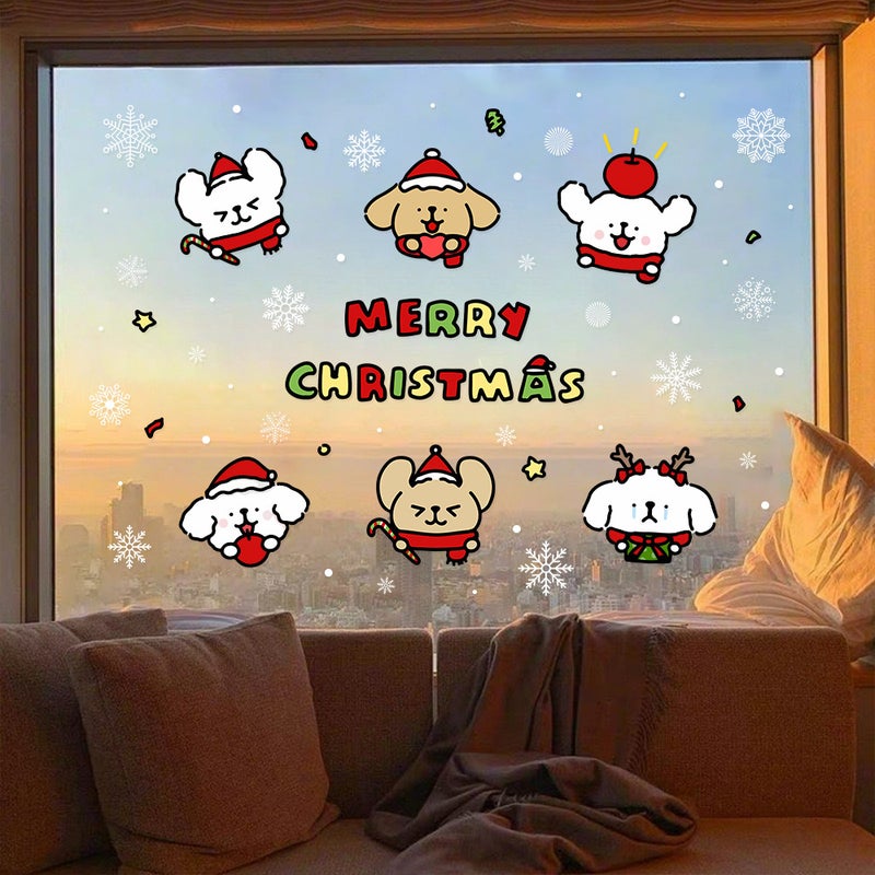 2026 New Year And Christmas Snowflake Lines Puppy Cartoon Decorative Glass Door Stickers Atmosphere Layout Electrostatic Window Grilles - Image 2