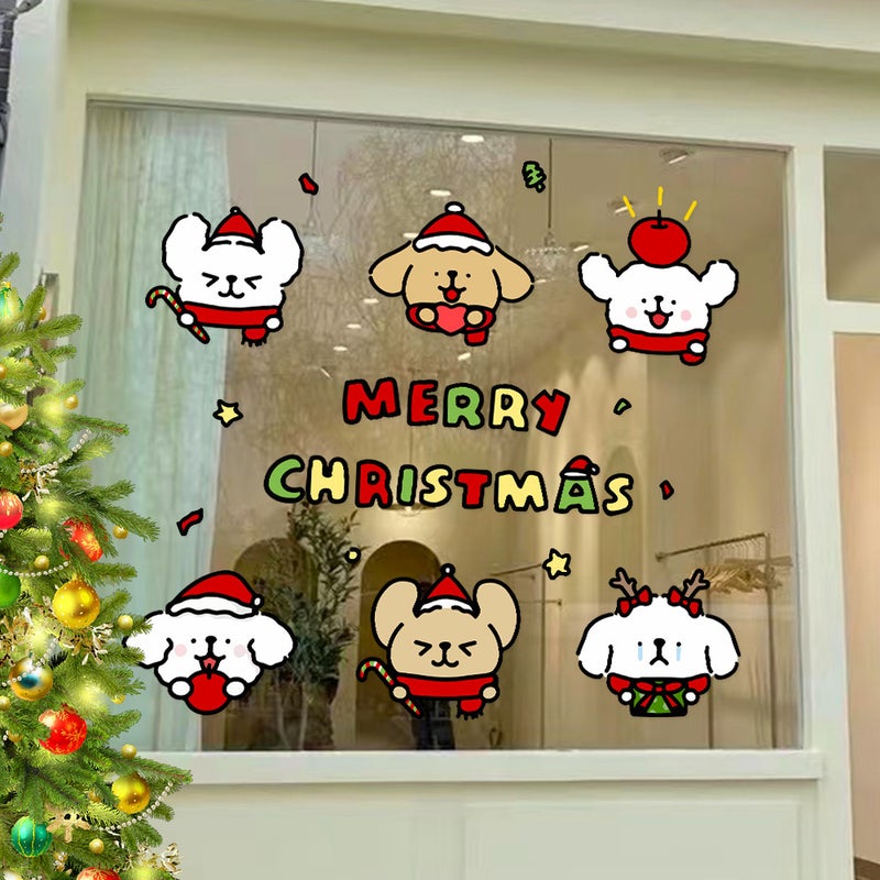 2026 New Year And Christmas Snowflake Lines Puppy Cartoon Decorative Glass Door Stickers Atmosphere Layout Electrostatic Window Grilles - Image 4