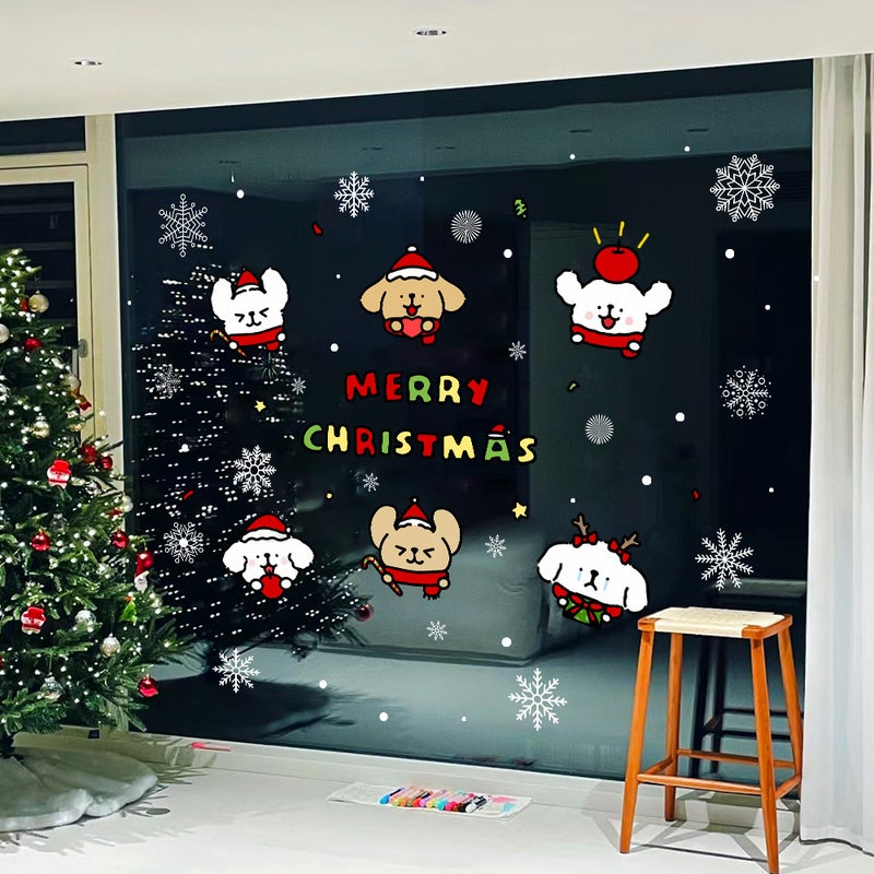 2026 New Year And Christmas Snowflake Lines Puppy Cartoon Decorative Glass Door Stickers Atmosphere Layout Electrostatic Window Grilles - Image 5