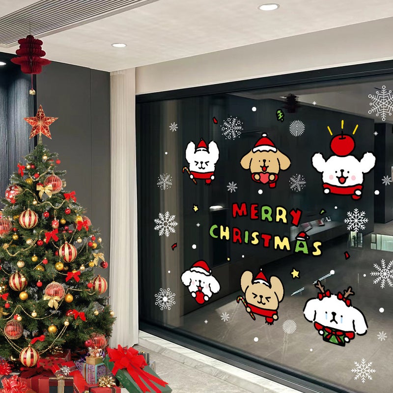 2026 New Year And Christmas Snowflake Lines Puppy Cartoon Decorative Glass Door Stickers Atmosphere Layout Electrostatic Window Grilles - Image 3